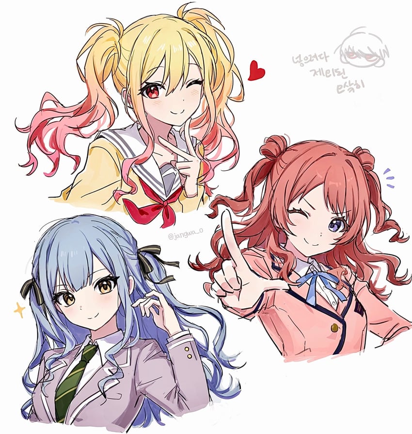togawa sakiko, hanami saki, and tenma saki (idolmaster and 4 more) drawn by jangwa_o