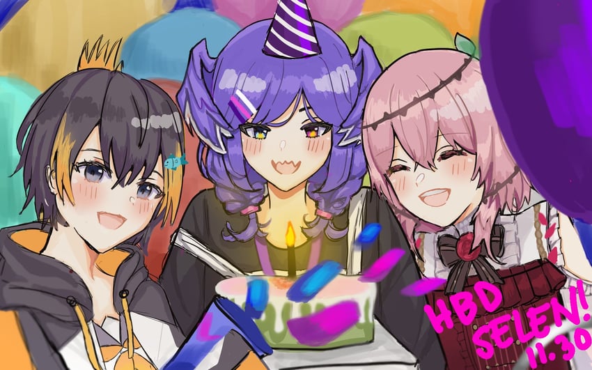 selen tatsuki, petra gurin, and rosemi lovelock (nijisanji and 1 more) drawn by ringo_(nicocoru00116_)