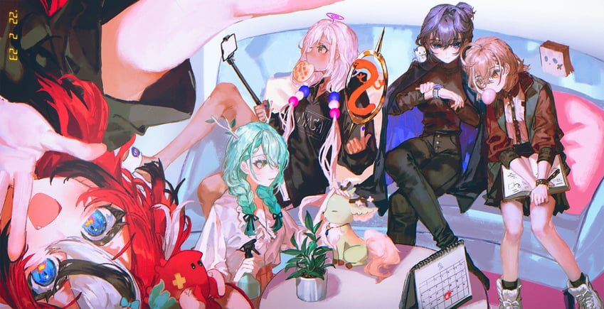 ouro kronii, nanashi mumei, hakos baelz, ceres fauna, tsukumo sana, and 5 more (hololive and 1 more) drawn by quasarcake