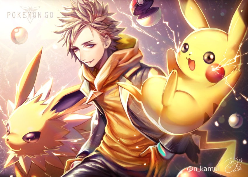 pikachu, jolteon, and spark (pokemon and 1 more) drawn by kamui_natsuki