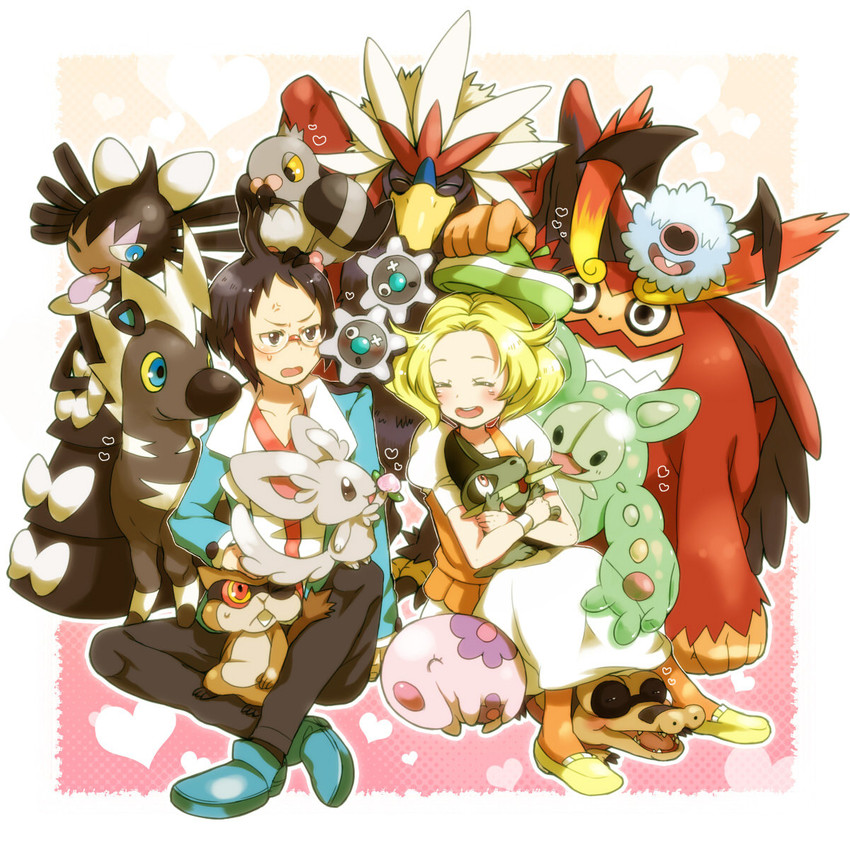bianca, cheren, minccino, reuniclus, munna, and 10 more (pokemon and 1 more) drawn by crow00
