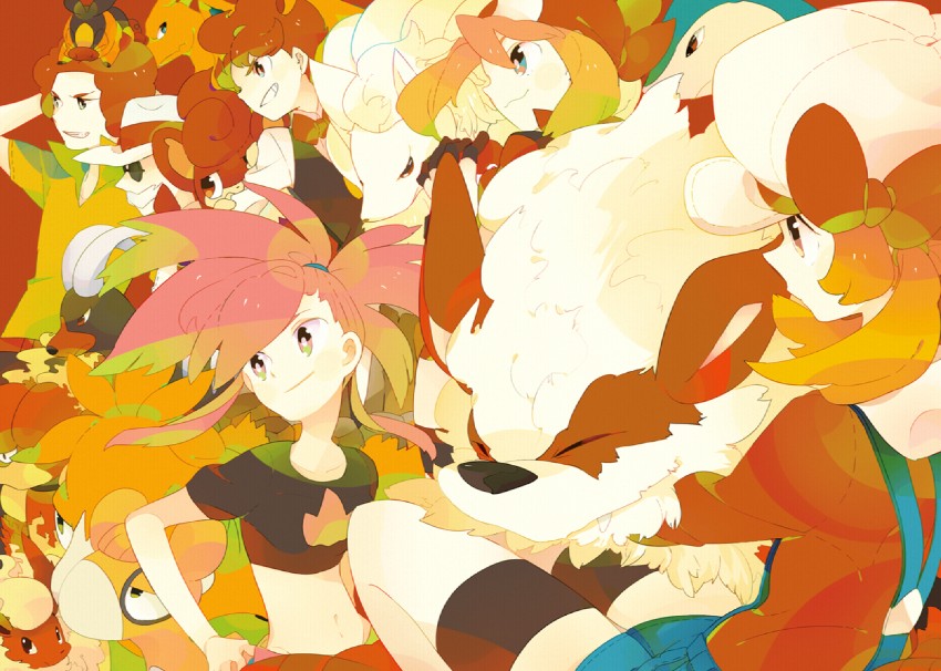 may, charizard, lyra, flareon, tepig, and 12 more (pokemon and 4 more) drawn by hagiko