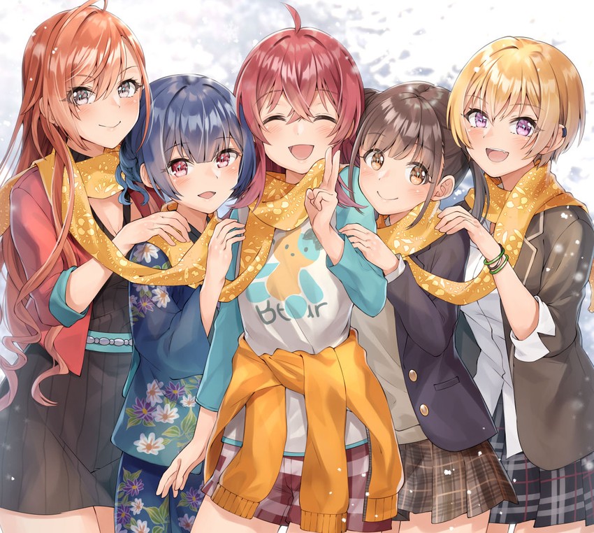 morino rinze, sonoda chiyoko, komiya kaho, arisugawa natsuha, and saijo juri (idolmaster and 1 more) drawn by shio_kouji_(shiokojii)