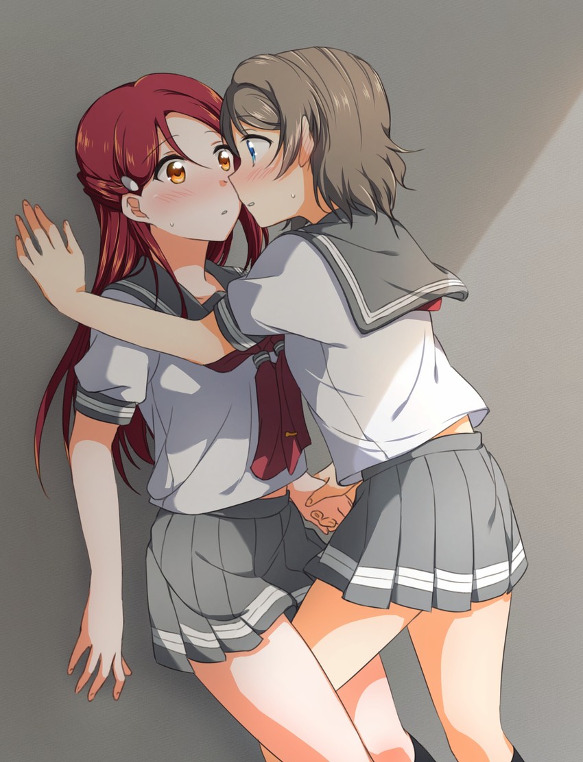 watanabe you and sakurauchi riko (love live! and 1 more) drawn by yuchi_(salmon-1000)