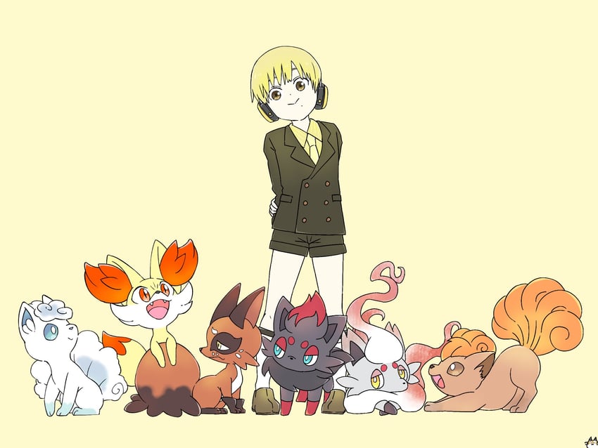 alolan vulpix, fennekin, vulpix, zorua, hisuian zorua, and 2 more (pokemon and 1 more) drawn by h1na3