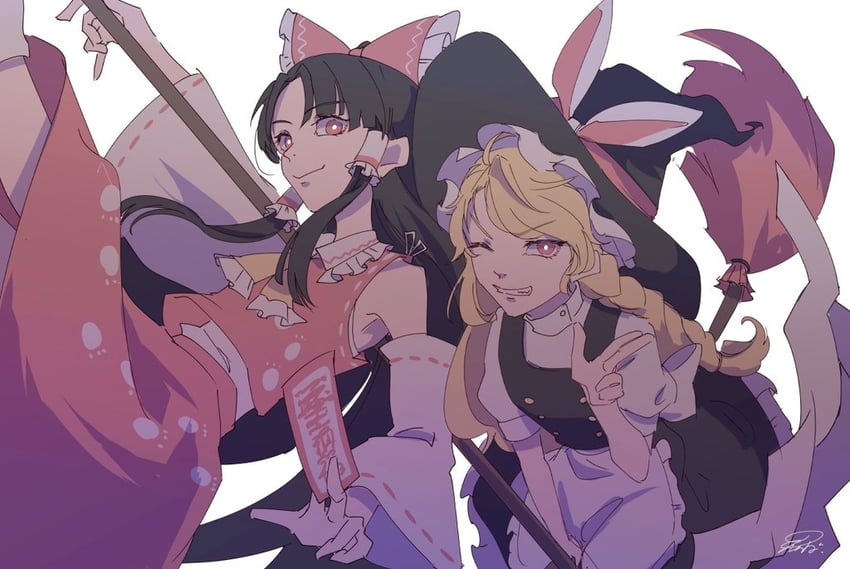 hakurei reimu and kirisame marisa (touhou and 1 more) drawn by nrnb