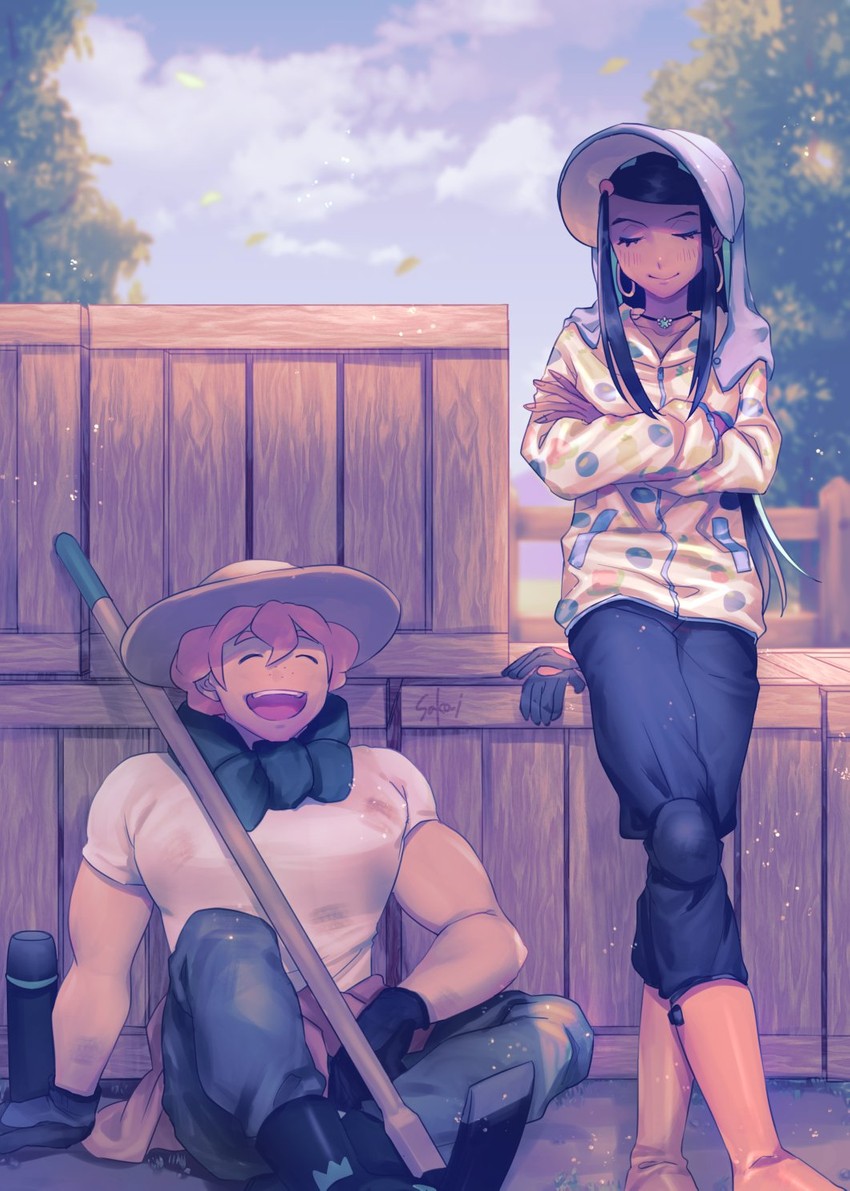 nessa and milo (pokemon and 1 more) drawn by sakai_(motomei)
