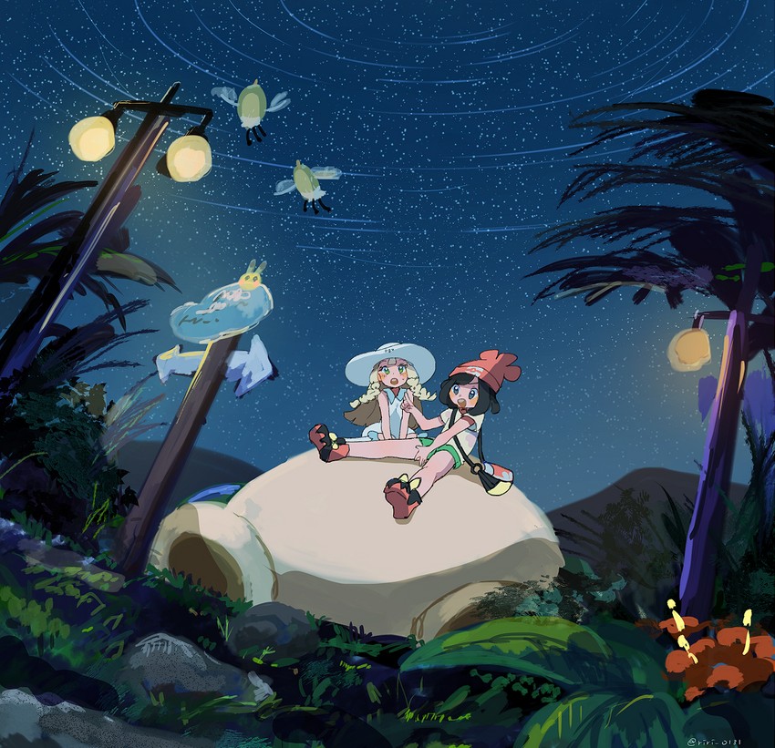 pikachu, lillie, selene, snorlax, and cutiefly (pokemon and 1 more) drawn by ririmon