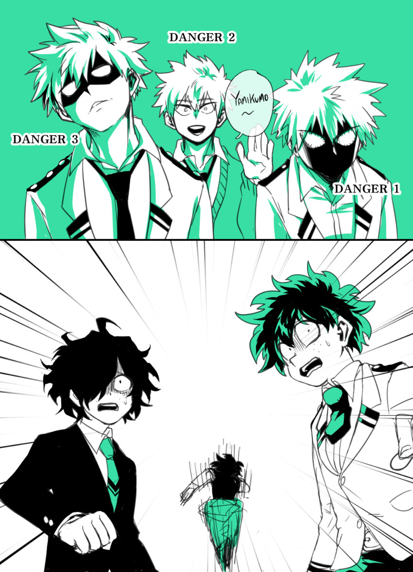 midoriya izuku, bakugou katsuki, and akatani mikumo (boku no hero academia) drawn by silver_(silverstar)