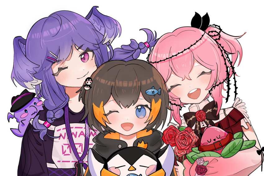 selen tatsuki, petra gurin, rosemi lovelock, dragoon, and pentomo (nijisanji and 1 more) drawn by nini_niniko