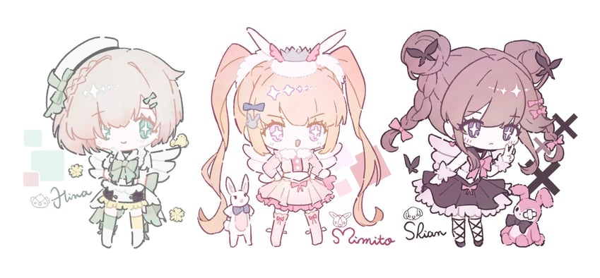 sakurano mimito, inubousaki shian, and minakami hina (denonbu) drawn by hoshizukiyo_(enneanuage)