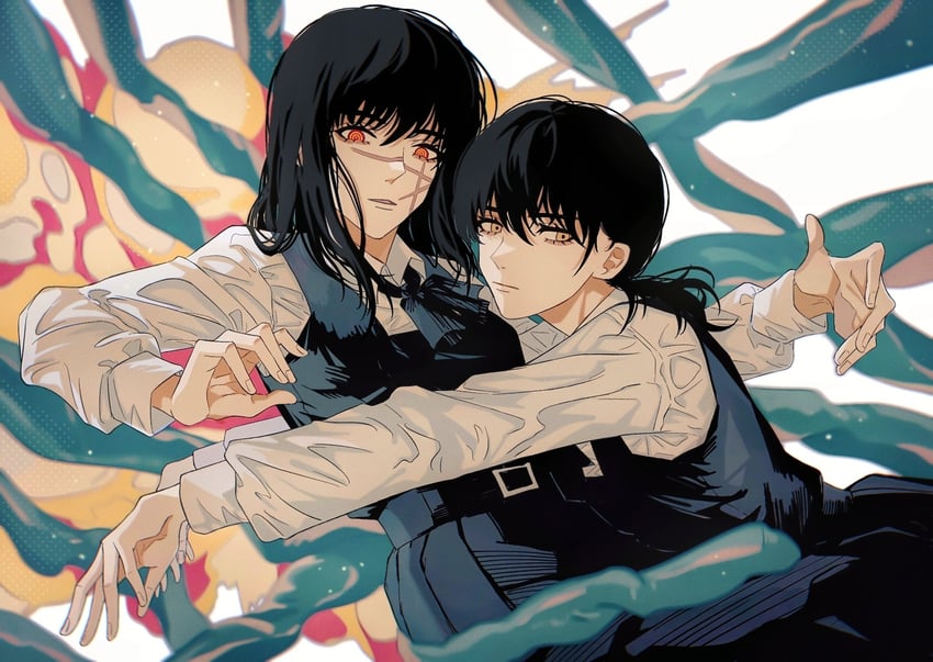 yoru and mitaka asa (chainsaw man) drawn by yumu_(8181018)