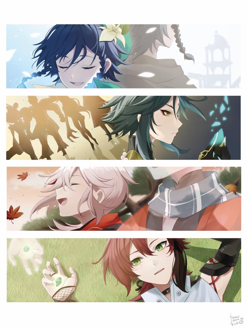 venti, xiao, kaedehara kazuha, shikanoin heizou, kazuha's friend, and 5 more (genshin impact) drawn by kinaco_4738