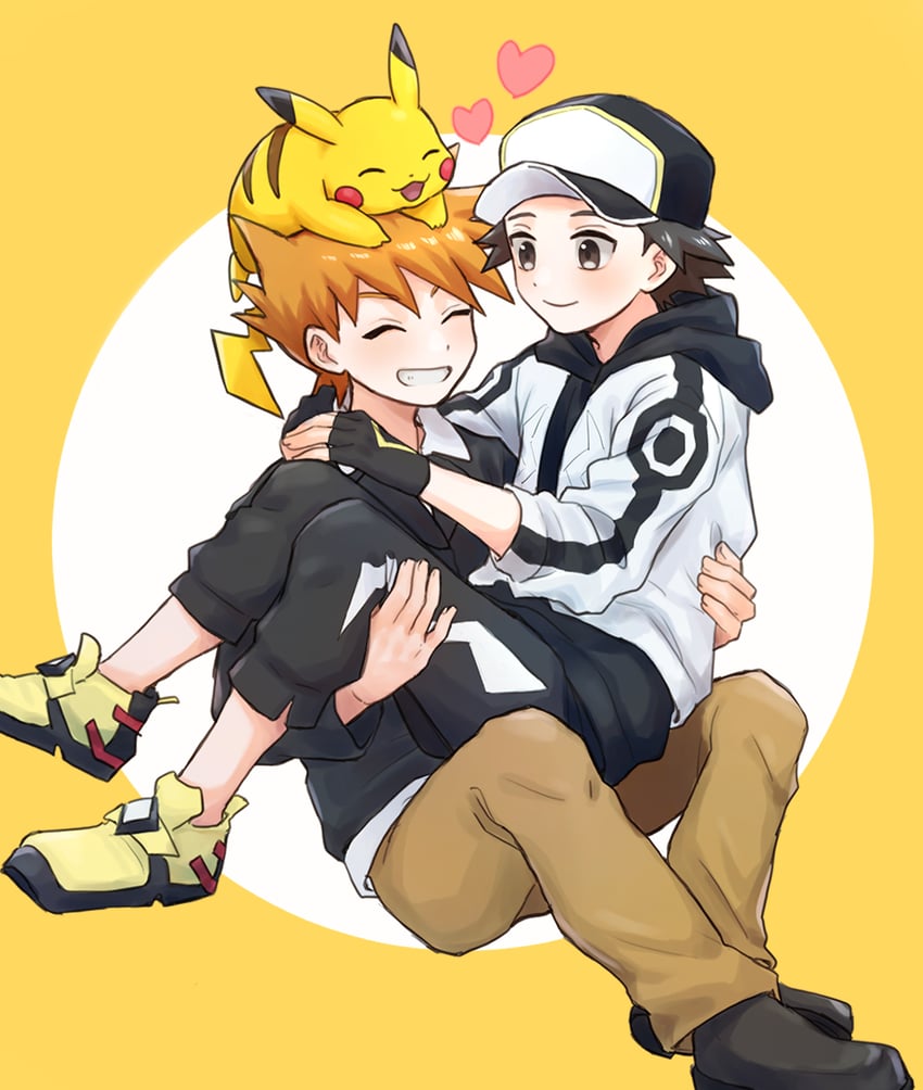 pikachu, red, and blue oak (pokemon and 2 more) drawn by mochi_(mocchi_p_2m)