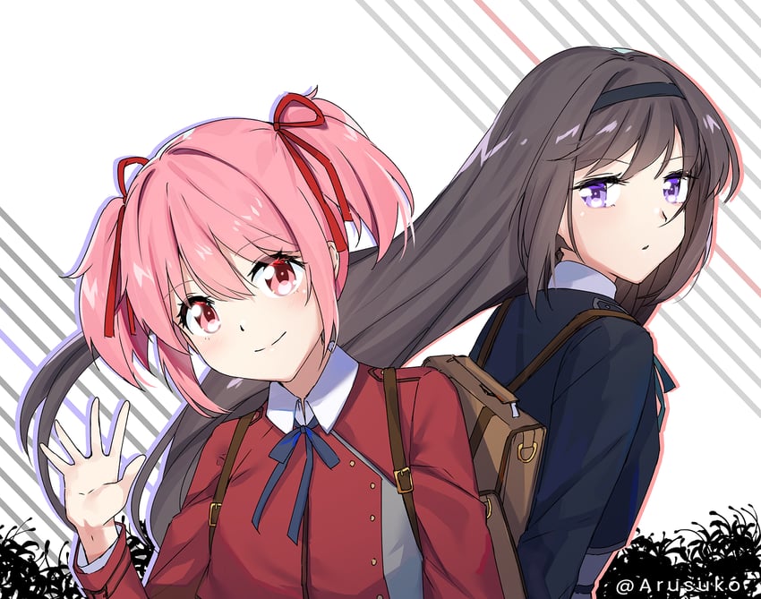 akemi homura, kaname madoka, nishikigi chisato, and inoue takina (mahou shoujo madoka magica and 1 more) drawn by arusuko
