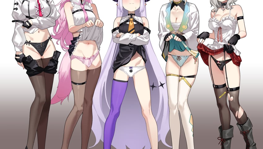 sakamata chloe, la+ darknesss, hakui koyori, kazama iroha, takane lui, and 1 more (hololive) drawn by kuroi_suna