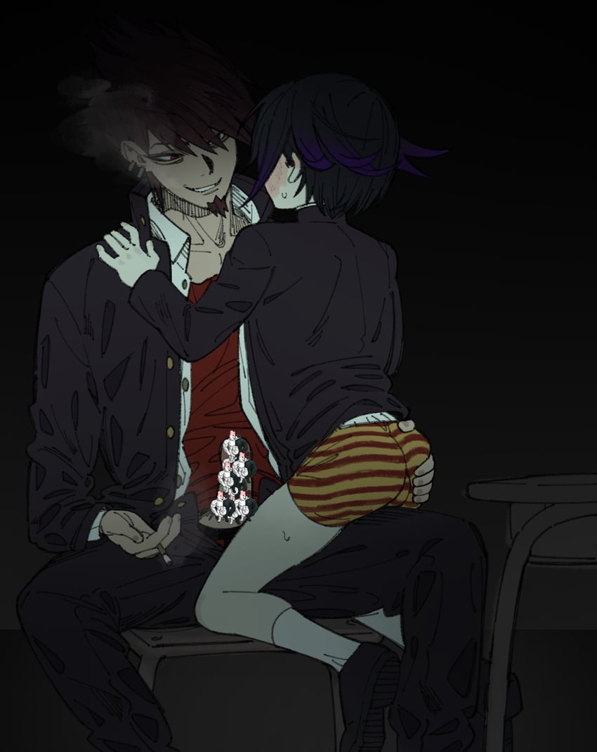 oma kokichi and momota kaito (danganronpa and 1 more) drawn by miri_(bossu_osu)