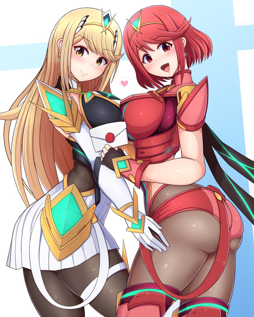 pyra and mythra (xenoblade chronicles and 2 more) drawn by ponponmaru