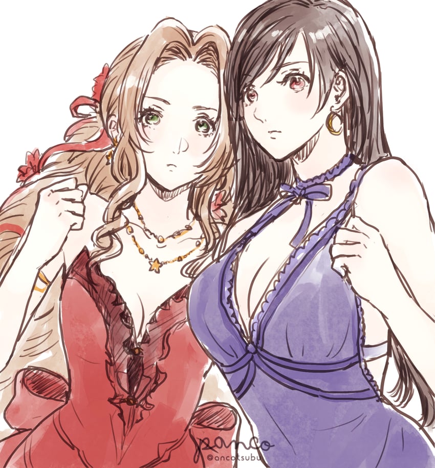 tifa lockhart and aerith gainsborough (final fantasy and 2 more) drawn by ancotsubu