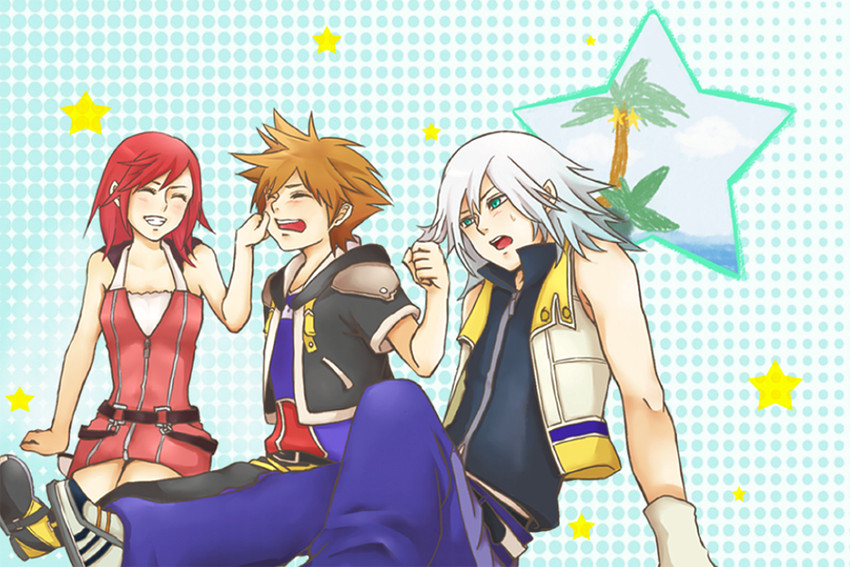 sora, kairi, and riku (kingdom hearts) drawn by meguccii