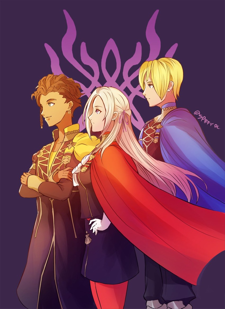 edelgard von hresvelg, dimitri alexandre blaiddyd, and claude von riegan (fire emblem and 1 more) drawn by spiffydc
