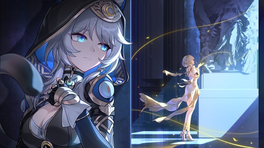 aglaea and cipher (honkai and 1 more) drawn by via_shinan