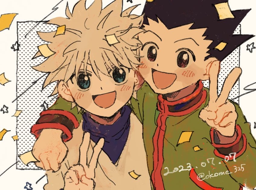 killua zoldyck and gon freecss (hunter x hunter) drawn by okome_325