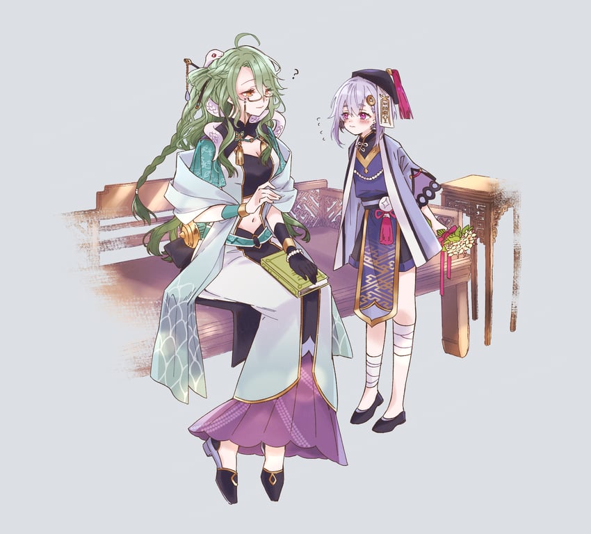 qiqi, baizhu, and changsheng (genshin impact) drawn by yuuki_(yuhki_6o)