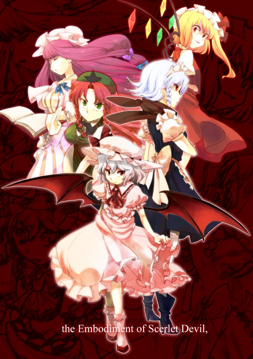 remilia scarlet, flandre scarlet, izayoi sakuya, patchouli knowledge, and hong meiling (touhou) drawn by yuki_(popopo)