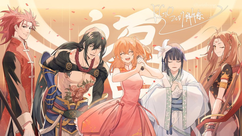 fujimaru ritsuka, yan qing, li shuwen, jing ke, and nezha (fate and 1 more) drawn by wuren_daoshang_dekezong