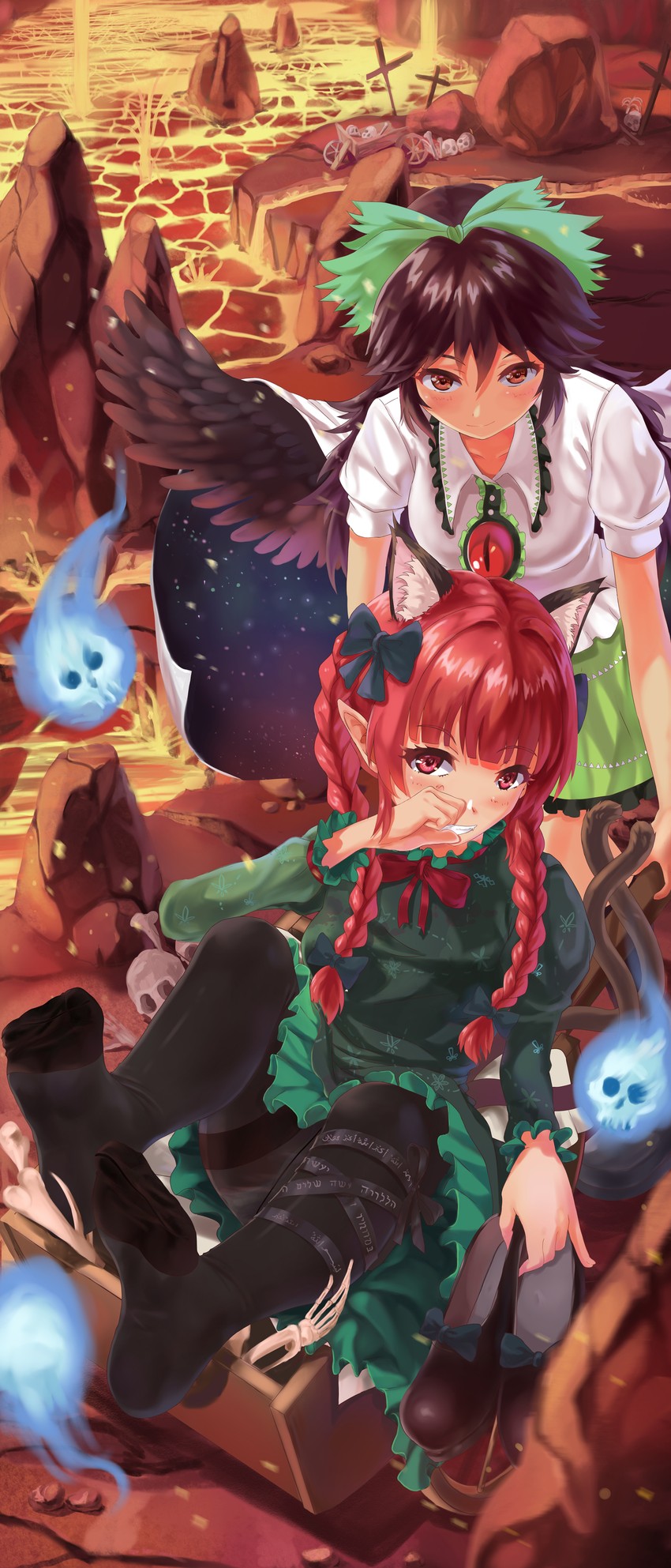 kaenbyou rin and reiuji utsuho (touhou) drawn by evefly_megane_p