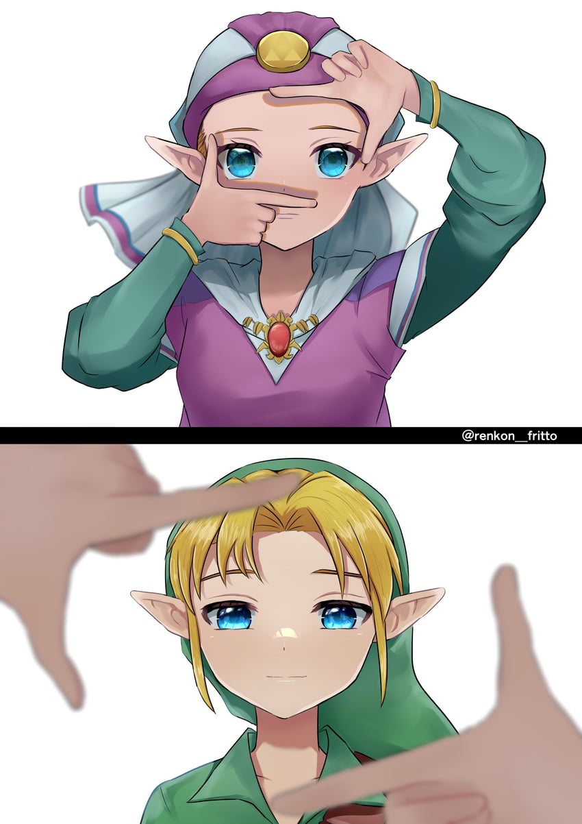 link, princess zelda, young link, and young zelda (the legend of zelda and 1 more) drawn by renkon_fritto