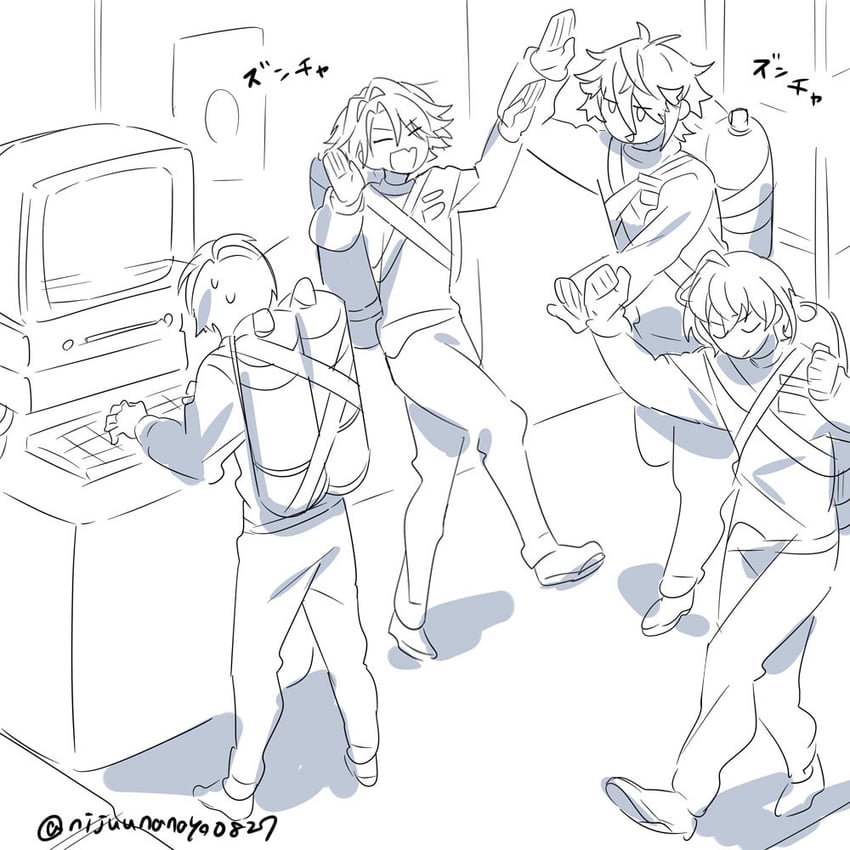 watarai hibari, fura kanato, shikinagi akira, and seraph dazzlegarden (nijisanji and 1 more) drawn by ninahachi