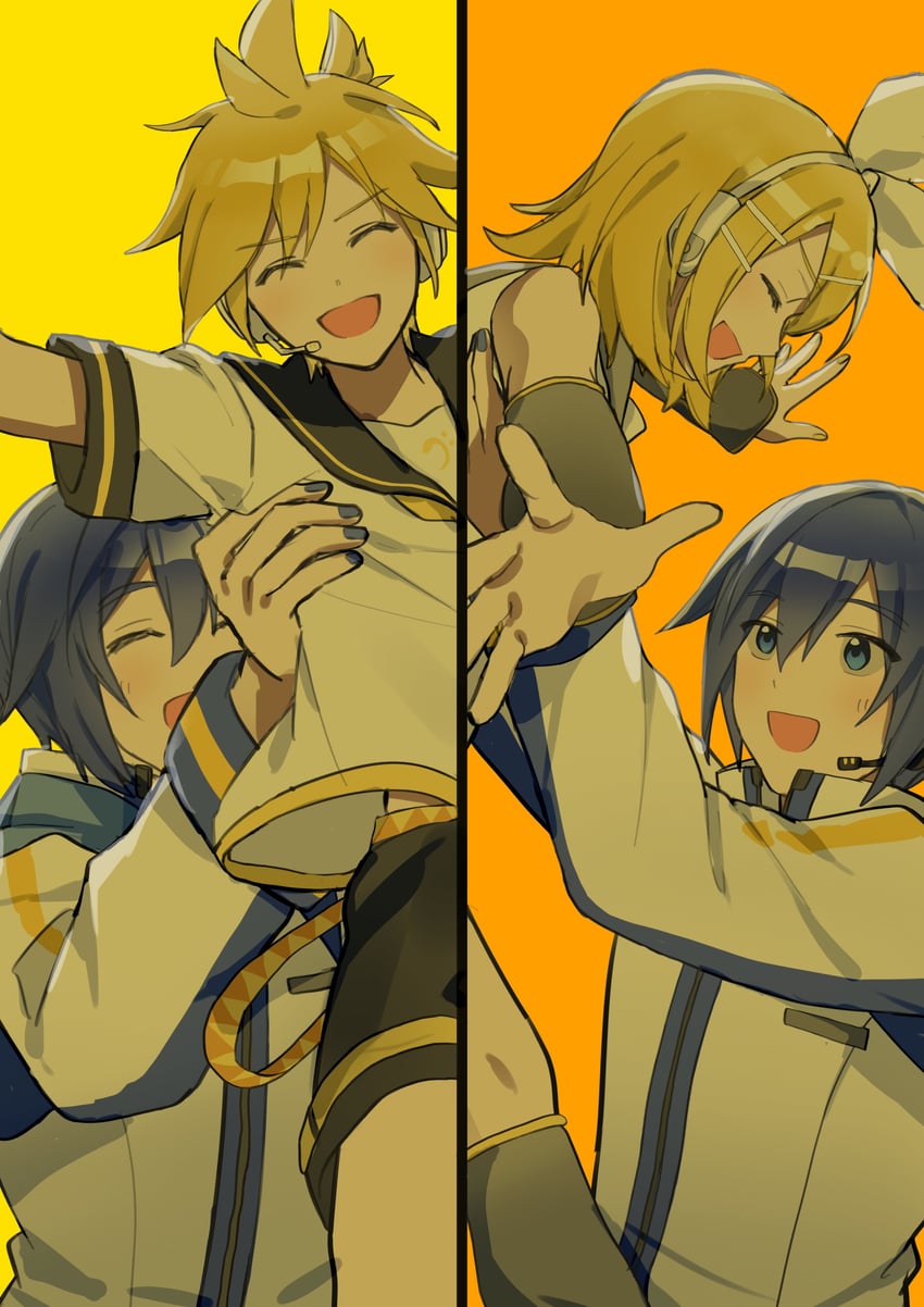 kagamine rin, kagamine len, and kaito (vocaloid) drawn by 6_chair