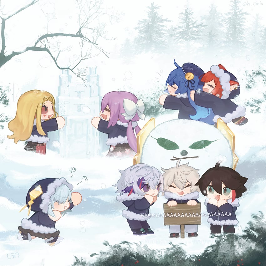 kuzuha, amamiya kokoro, ars almal, fuwa minato, ratna petit, and 3 more (nijisanji) drawn by kiduta_cielo