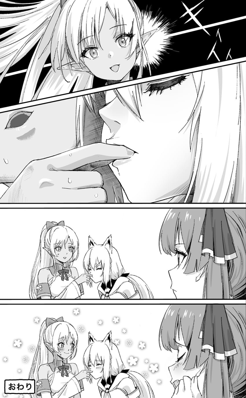 houshou marine, shirakami fubuki, and shiranui flare (hololive) drawn by saitama_(antitankromeo)