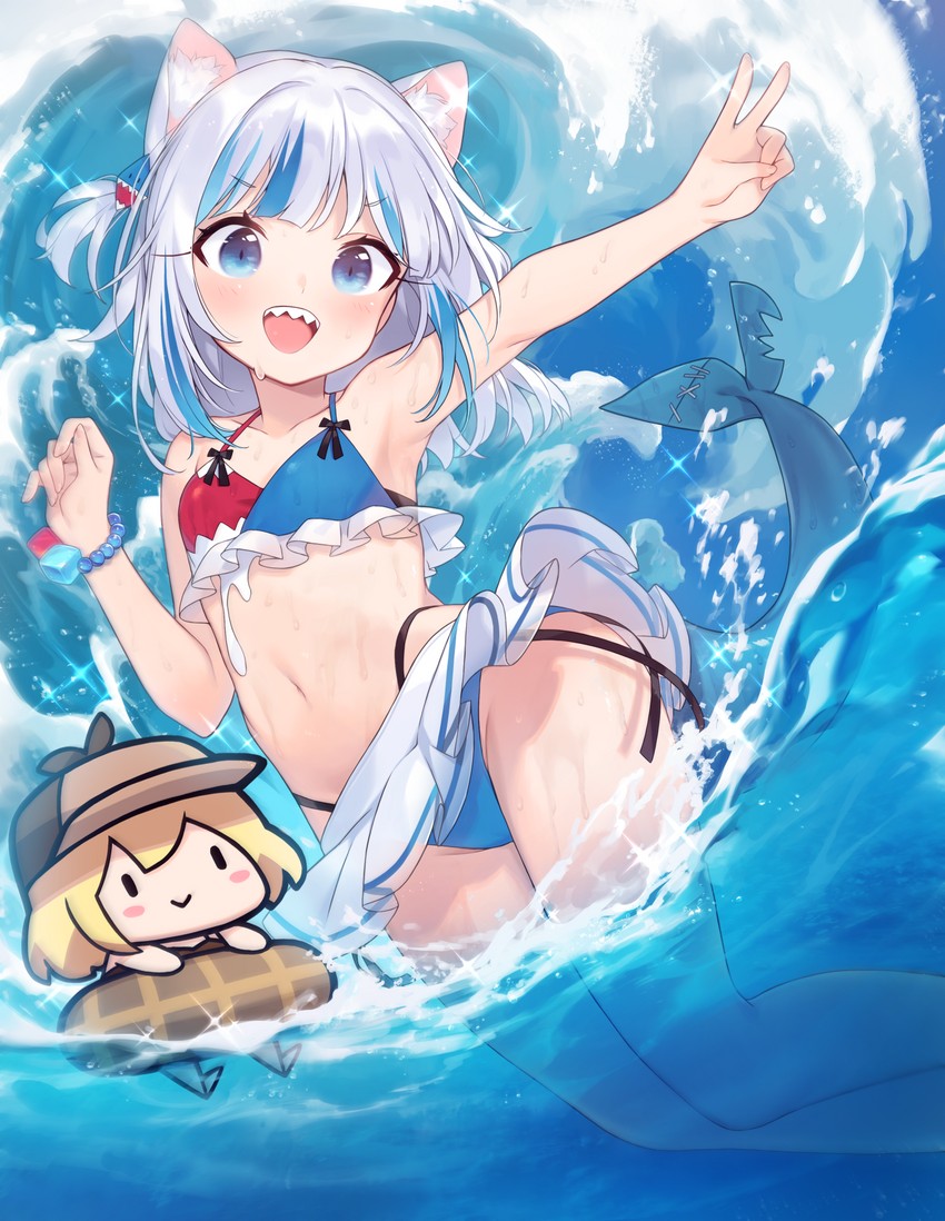 gawr gura, watson amelia, and smol ame (hololive and 1 more) drawn by sankyaku_tako