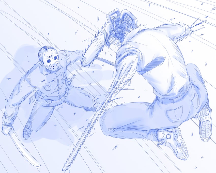 denji and jason voorhees (chainsaw man and 1 more) drawn by viperxtr