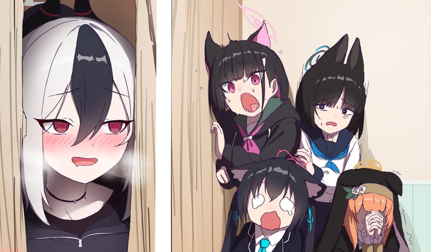 mari, kazusa, kayoko, serika, and kikyou (blue archive and 1 more) drawn by mogurii