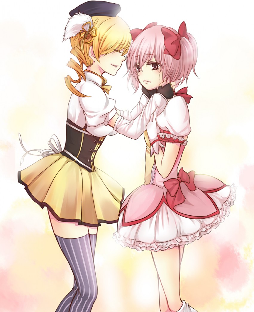 kaname madoka and tomoe mami (mahou shoujo madoka magica) drawn by iroto