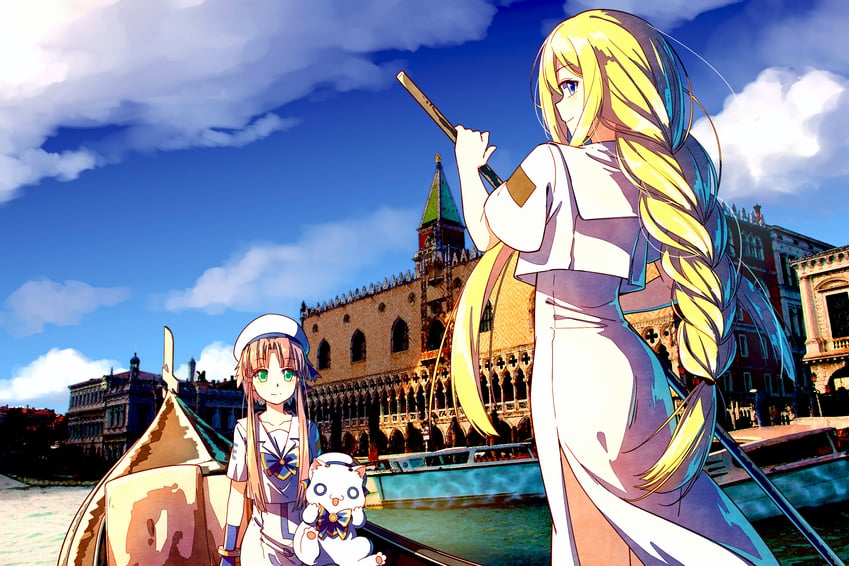 mizunashi akari, aria pokoteng, and alicia florence (aria) drawn by banjie