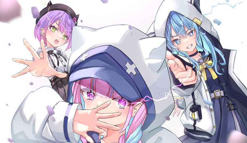 hoshimachi suisei, minato aqua, and tokoyami towa (hololive) drawn by tika_tika4101