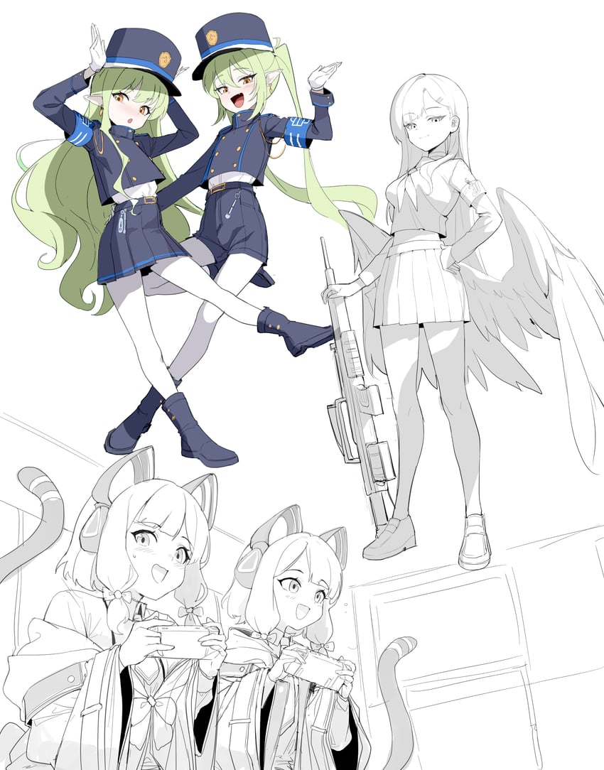 momoi, midori, hikari, nozomi, and ichika (blue archive) drawn by parack