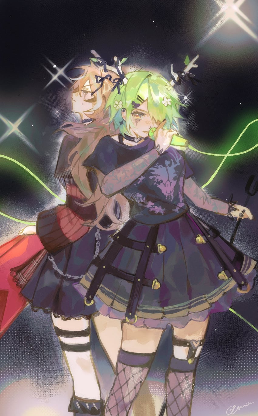 nanashi mumei and ceres fauna (hololive and 1 more) drawn by eimmii