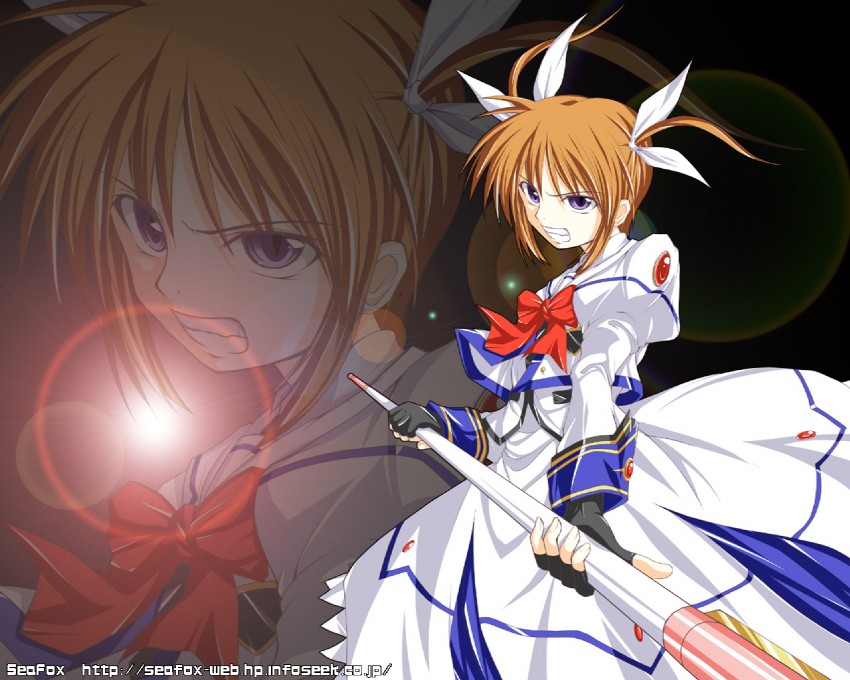 takamachi nanoha and raising heart (lyrical nanoha and 2 more) drawn by kirisaki_byakko