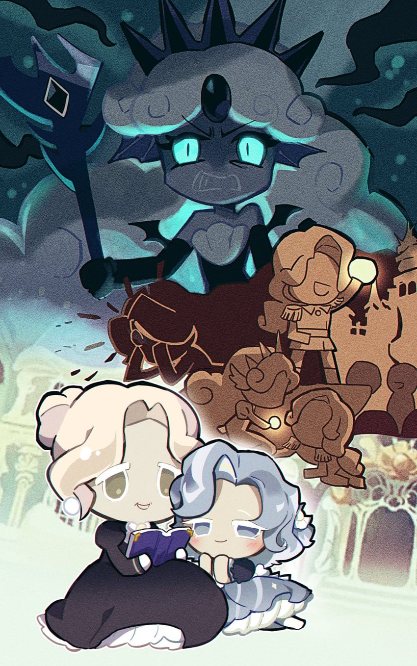 black pearl cookie, oyster cookie, white pearl cookie, oyster cookie's envoy, and youth of the oyster family (cookie run and 1 more) drawn by michelin_(p0lo09)