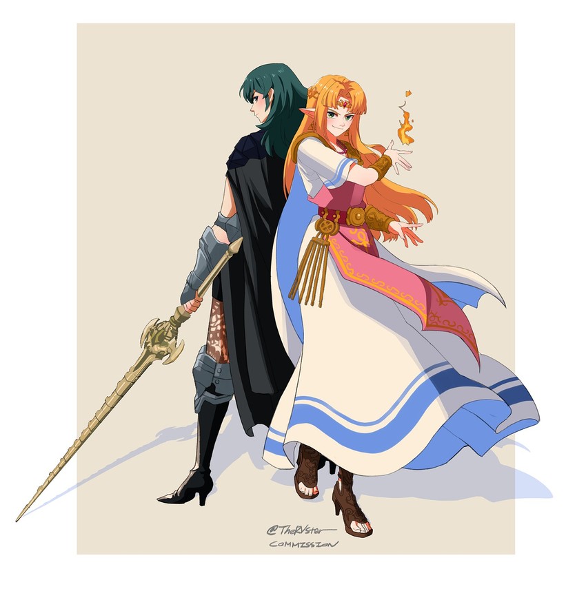 princess zelda and female byleth (fire emblem and 4 more) drawn by rv_(gvdn7245)