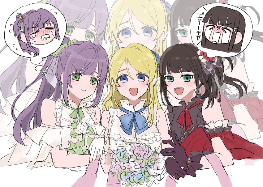 ayase eli, otomune kozue, and kurosawa dia (love live! and 4 more) drawn by zuisetsu