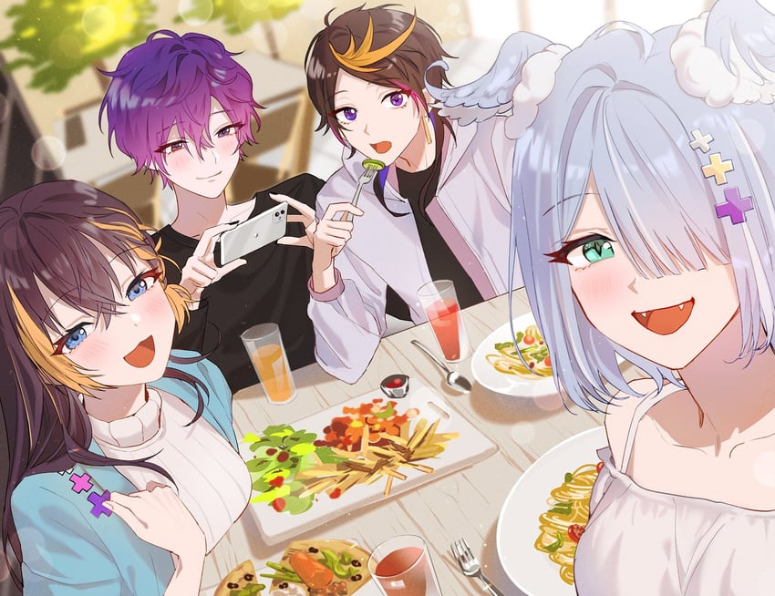 elira pendora, petra gurin, shu yamino, and uki violeta (nijisanji and 1 more) drawn by yongcheol