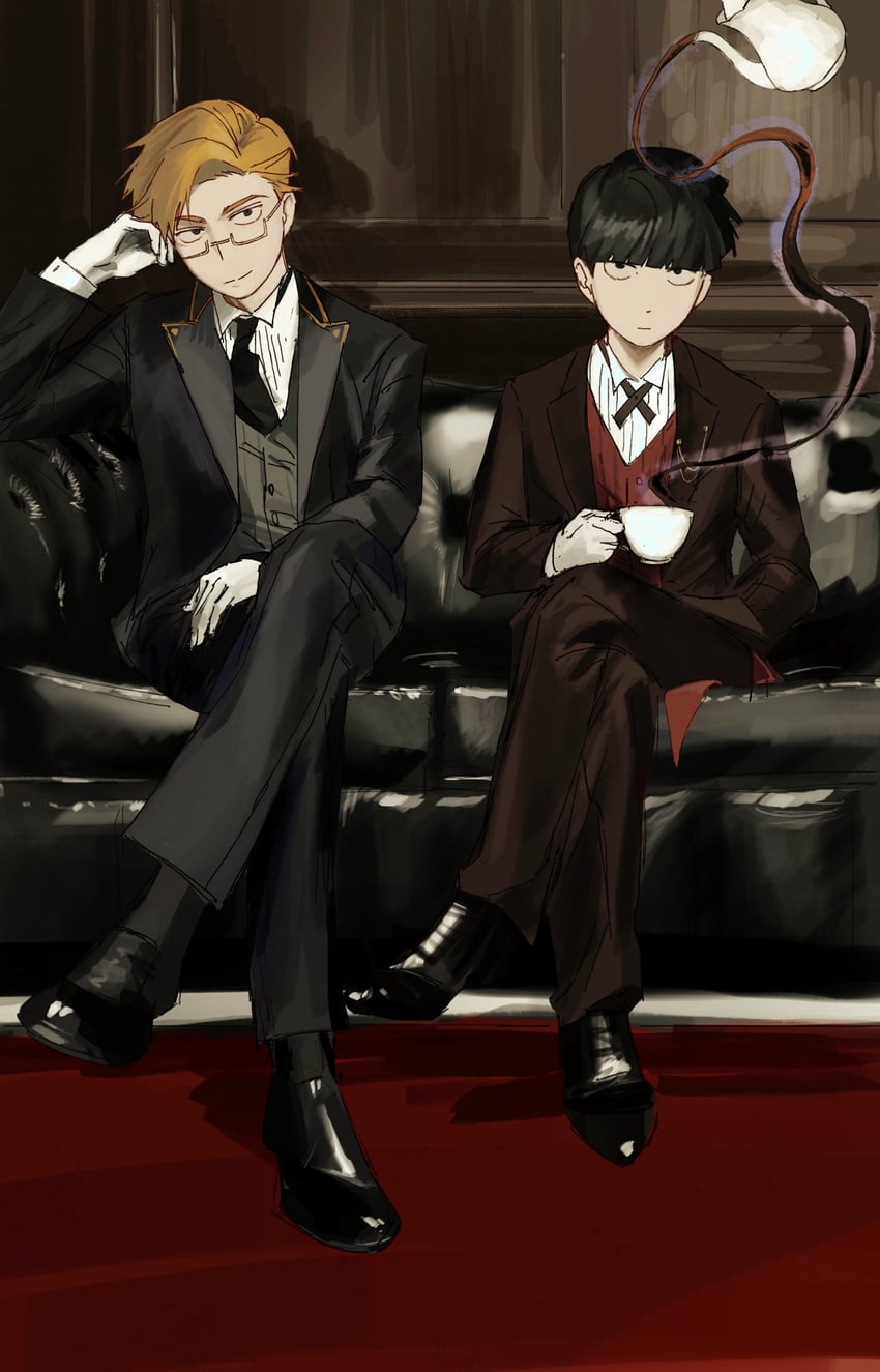 kageyama shigeo and reigen arataka (mob psycho 100) drawn by baobing
